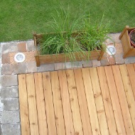 A larch terrace with raised bed, seen from above