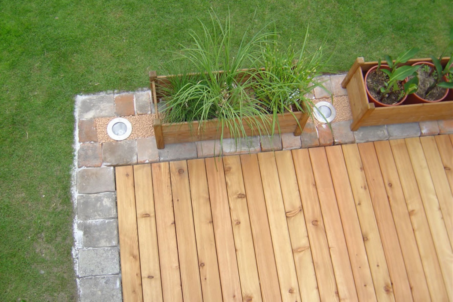 A larch terrace with raised bed, seen from above
